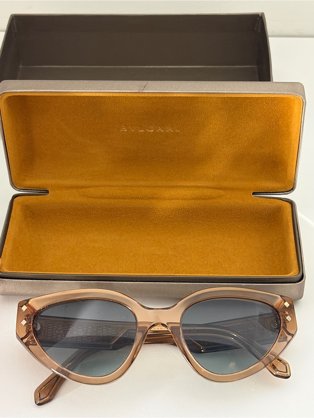 Bulgari Transparent Beige Cat-Eye Sunglasses with Dark Lenses